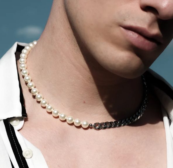half pearl half silver chain necklace // SSIIBB