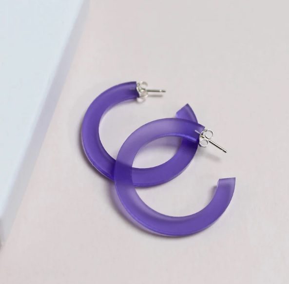 lasercut perspex purple open hoop earrings // JulesandClem
