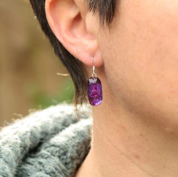purple glass drop earrings // MereGlassJewellery