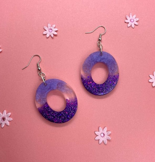 three tone iridescent purple resin earrings // TCreations98
