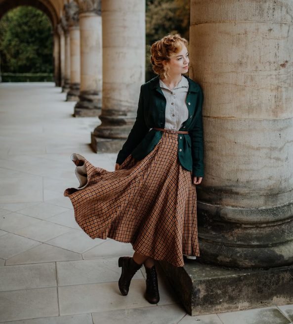 vintage inspired long linen plaid skirt // SonderflorShop