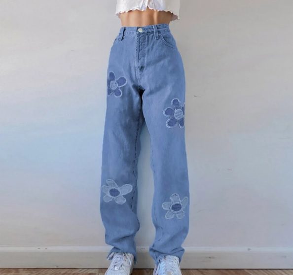 90s style high waist flower patchwork denim jeans // HotGirlStudioCo