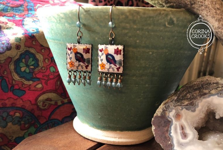 mexican bird tile earrings