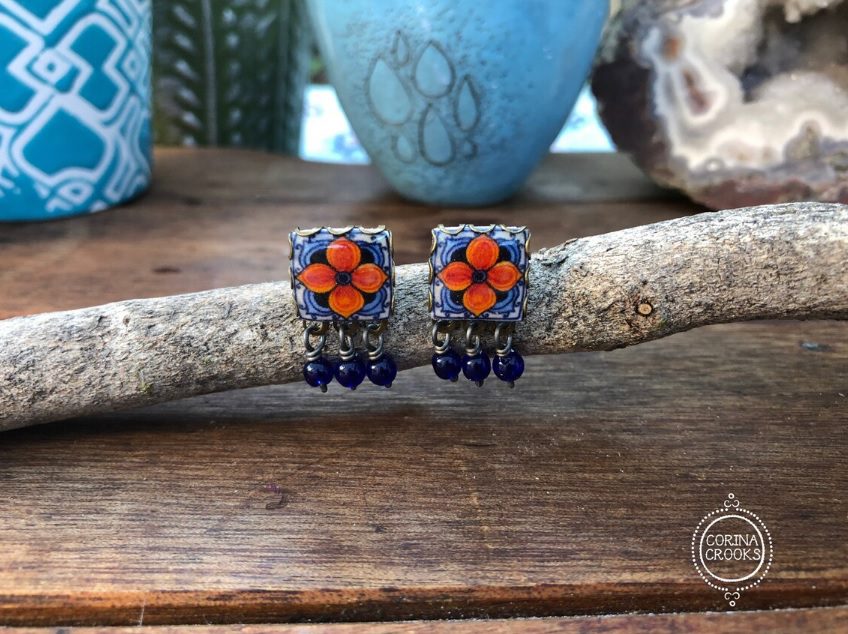 mexican floral tile earrings