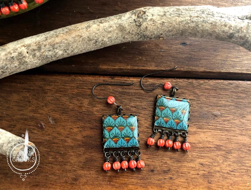 mexican peacock tile earrings