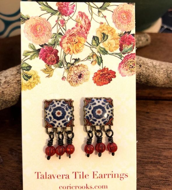 mexican tile beaded earrings