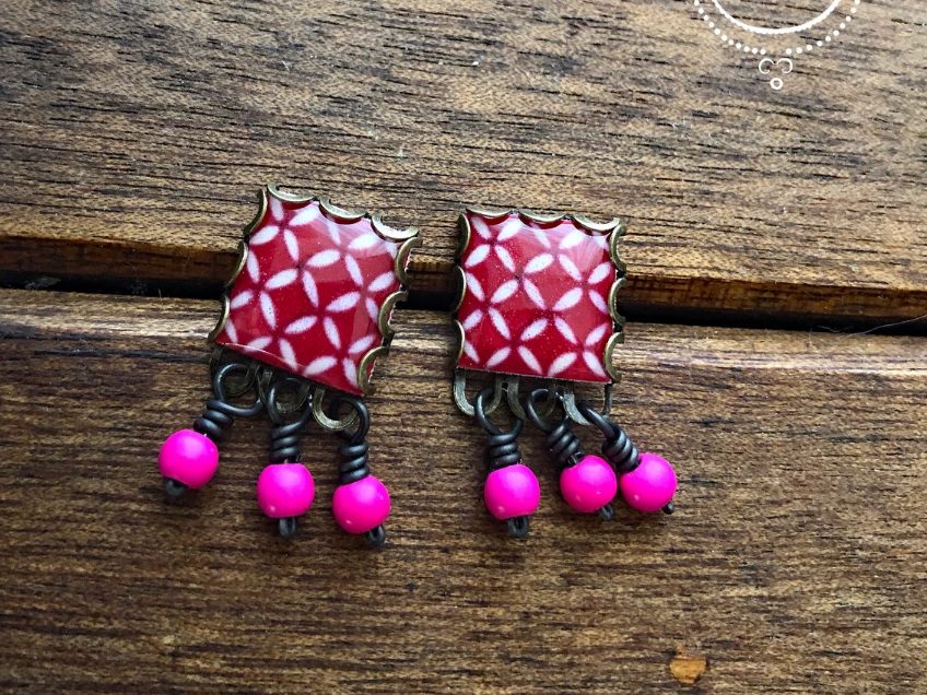 pink diwali tile earrings