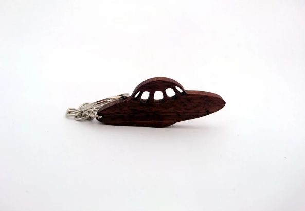wooden UFO keychain