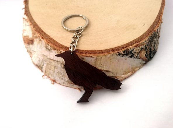 wooden crow keychain