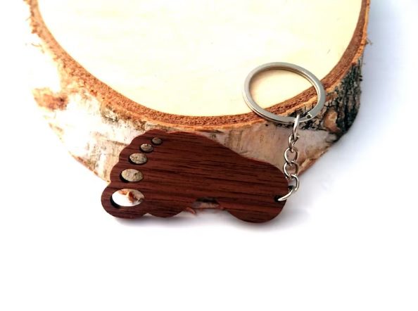 wooden foot keychain