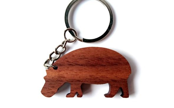wooden hippo keychain