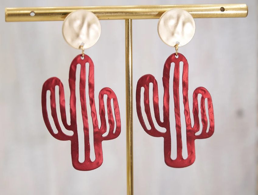 bold red cactus earrrings // OwlandSpirit