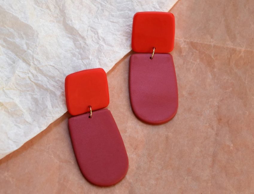 geometric red clay earrings // theXENIASTUDIO