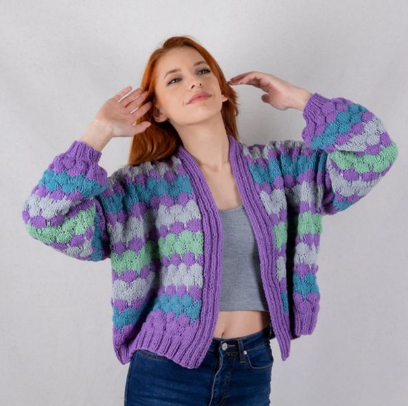chunky knit multi color block cardigan // BastKnitwear