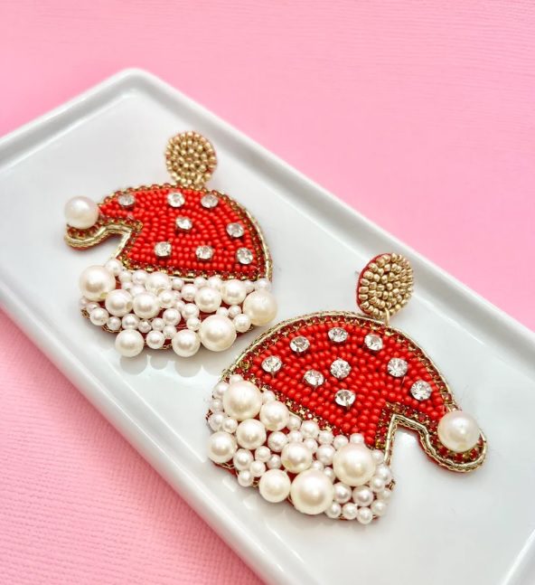 festive santa hat pearl earrings // LePetitBijouBoutique