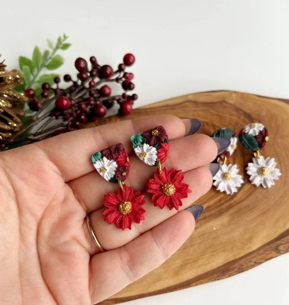 festive xmas floral clay earrings // LupinAndLilac