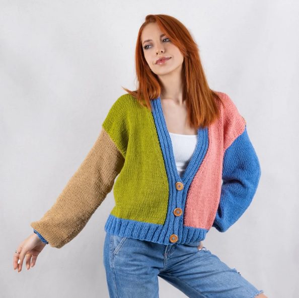 Colorful Chunky Knit Cropped Cardigan - Retro, Indie and Unique Fashion