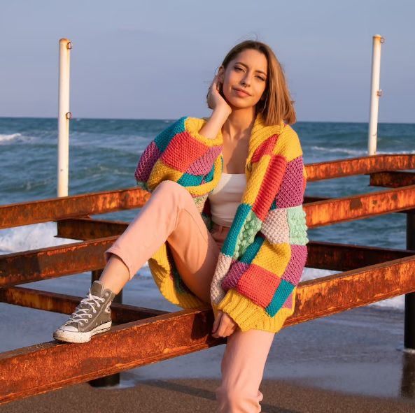 rainbow knit color block oversized cardi // BastKnitwear