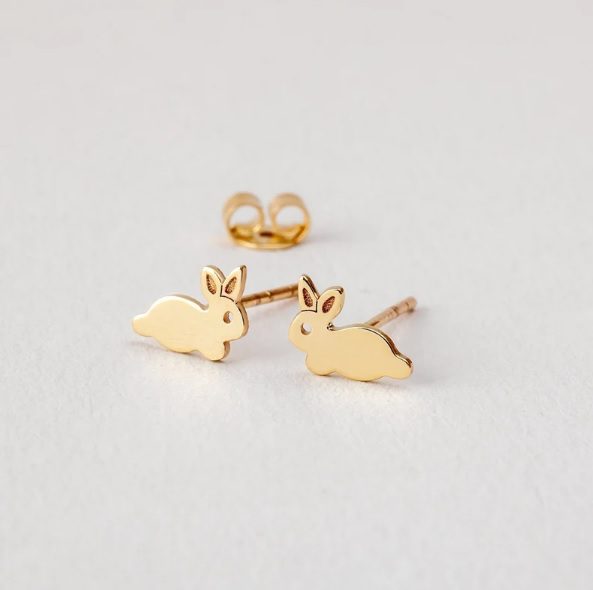 14k solid gold dainty rabbit stud earrings