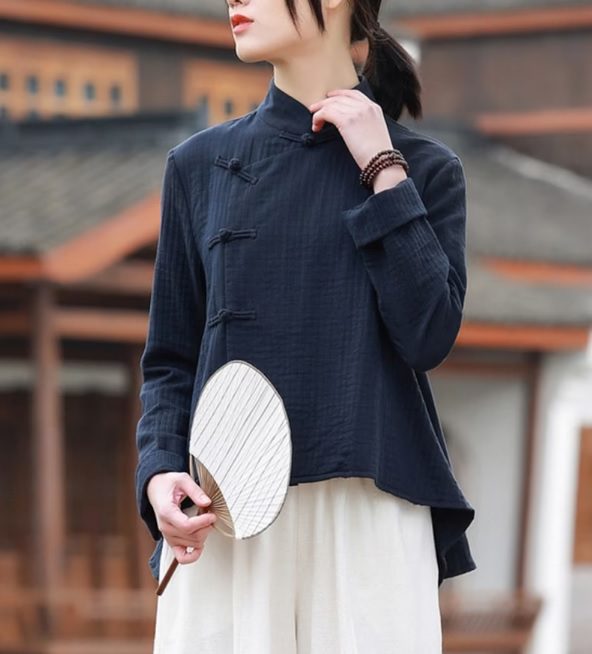 black linen oriental qipao blouse