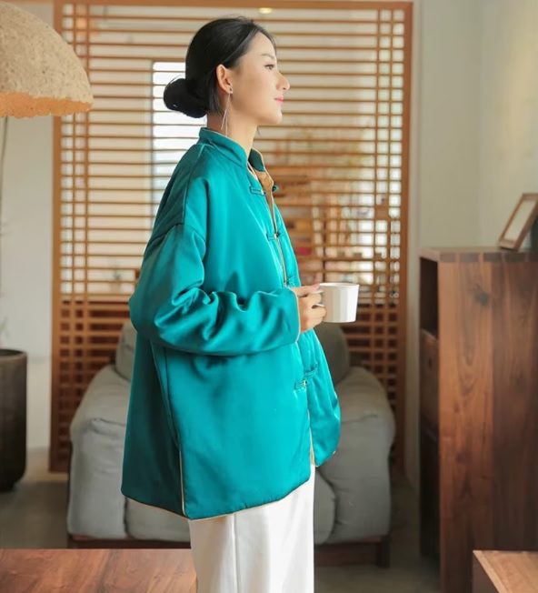 blue green cheongsam style jacket // INOneStudio