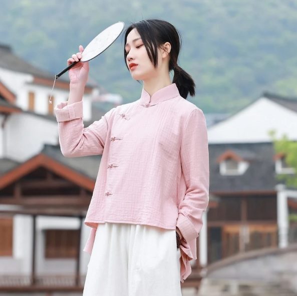 linen oriental cheongsam pink blouse