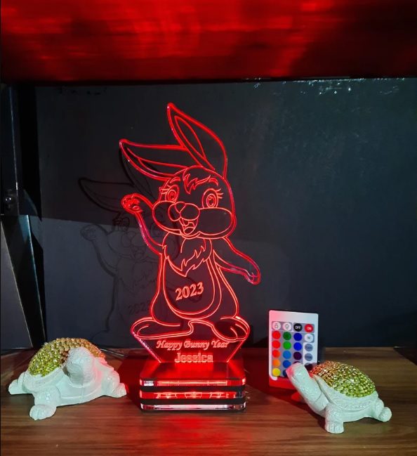 personalized 3D rabbit lunar new year lamp // MylampDesign