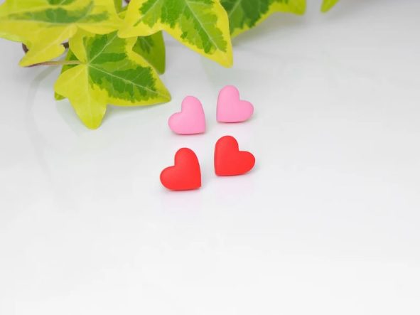 red pink matte heart stud earrings // UnderRainbowDesign