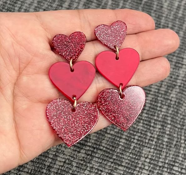 triple shiny heart earrings // HaloDivineDesigns