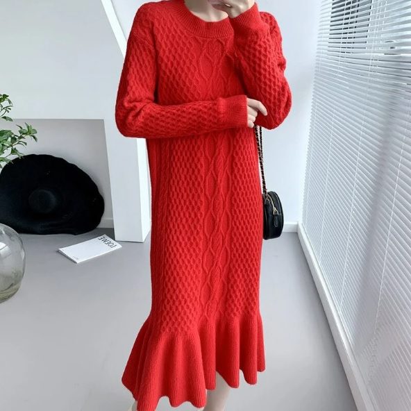 cashmere knit ruffle hem sweater dress // BerciniFashion