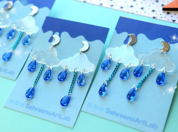 cloud and rain bead acrylic earrings // SehreensArtLab