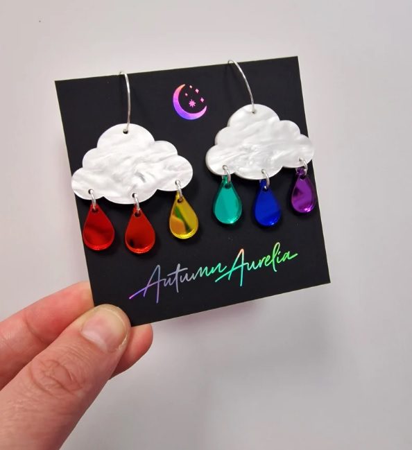 rainbow rain cloud mirror earrings // AutumnAureliaUK