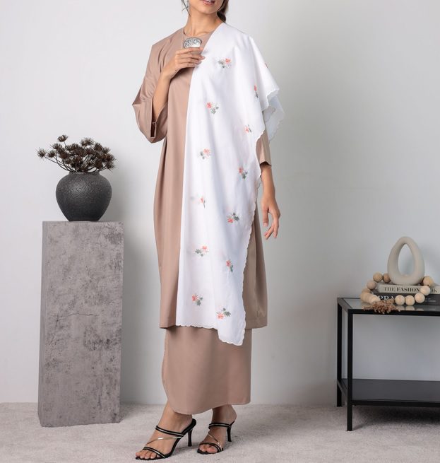 beige drop shoulder kurung set // The BAHAMAN