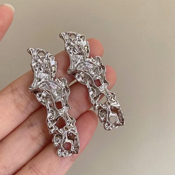 long irregular melted metal earrings // OkayaCrafts