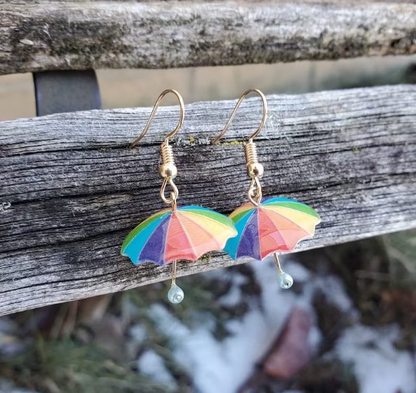 nickel free acrylic umbrella earrings // TreeTownPaper