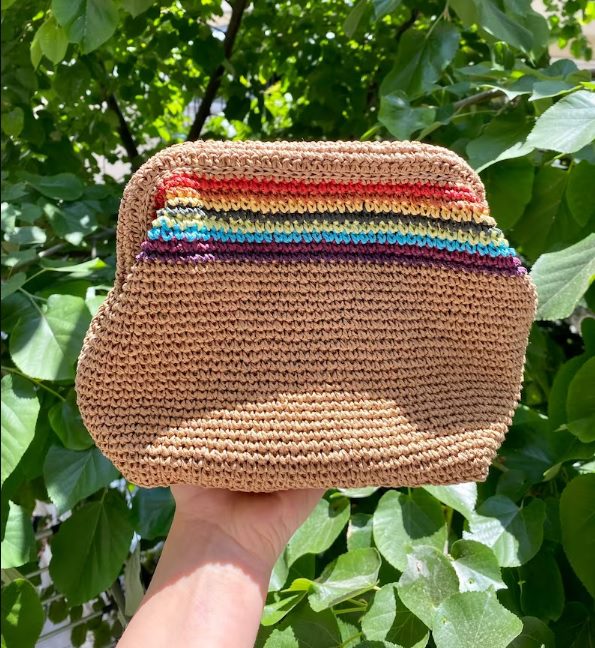 woven raffia rainbow detail straw bag // ANKsHandscrafted