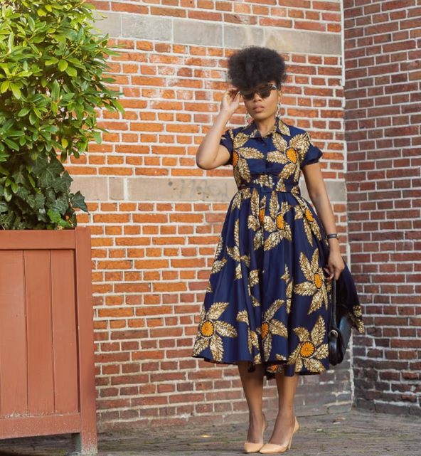 navy blue and brown collared midi dress // Heritageclothings