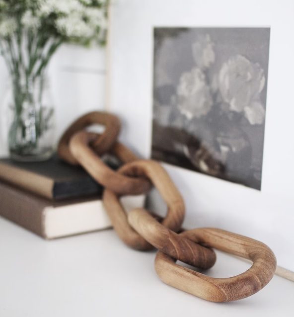 five link hand carved wood chain decor // LiviLouDesigns