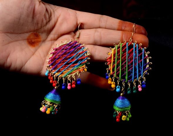 colorful macrame festive earrings // Rajgemsjewelry