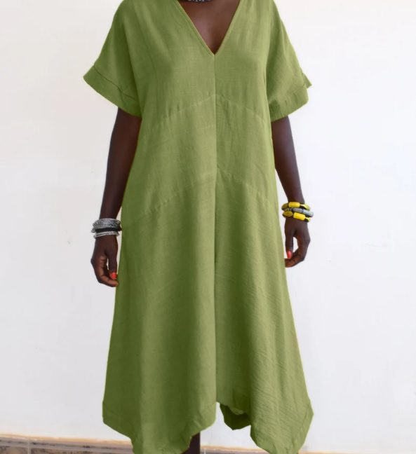 green midi asymmetric dress // MELOKANE