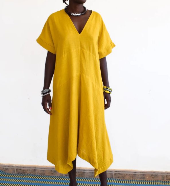 yellow midi asymmetric dress // MELOKANE
