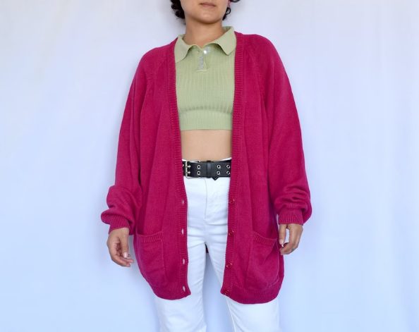 80s cotton knit oversized pink cardigan // Shoptremenda