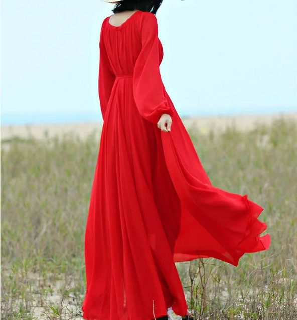chiffon red tie-on waist maxi dress // MayaAntoniaDesign
