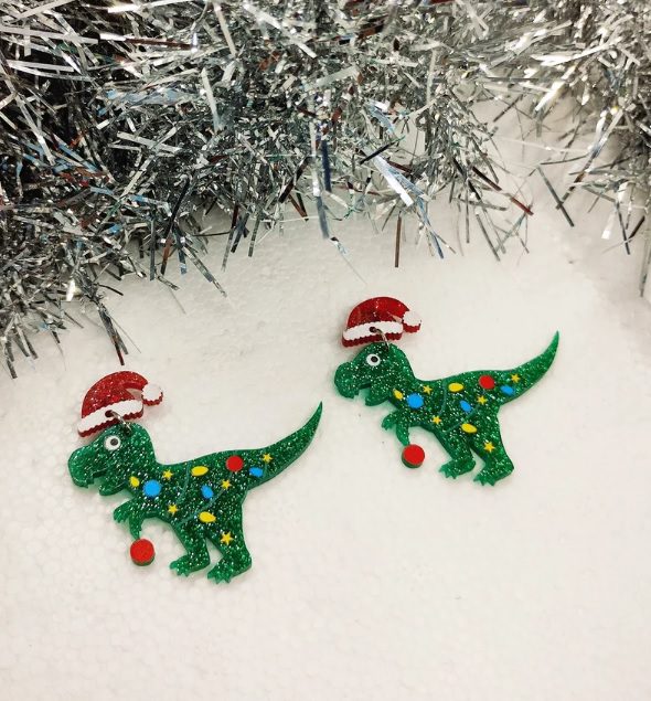 christmas dino festive earrings // LammidgeDesigns