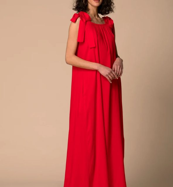loose maxi red dress with shoulder ribbons // cherryblossomsdress
