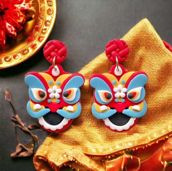 chinese lion dance earrings // ARTsyShinyCloud