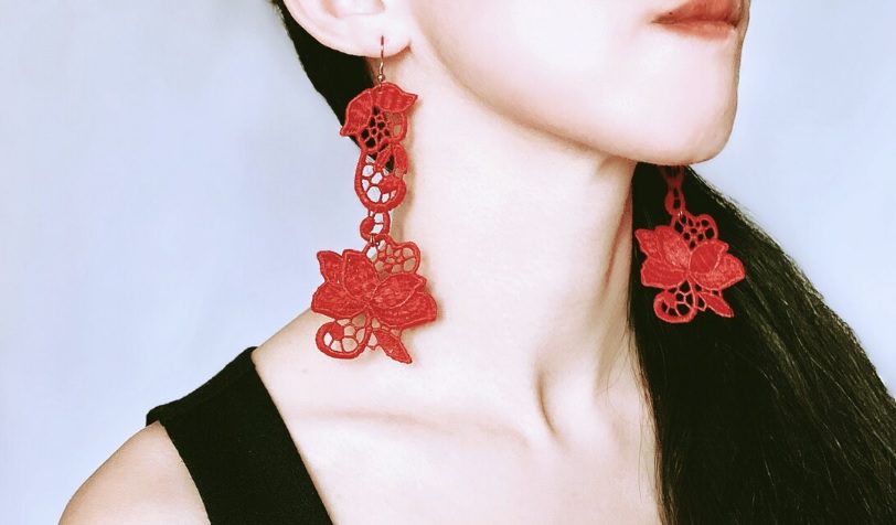 long red floral lace earrings // LaceFancy