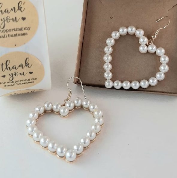 dangle faux pearl heart earrings // ChicbyDK